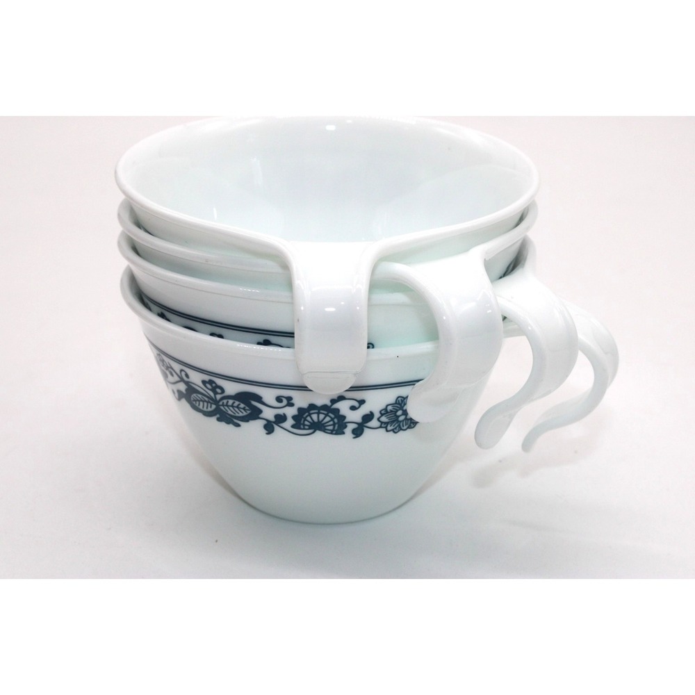 Corelle Open Hook Handle Coffee Cup Set of 4 VTG Old Town Blue Onion White - Picture 5 of 6
